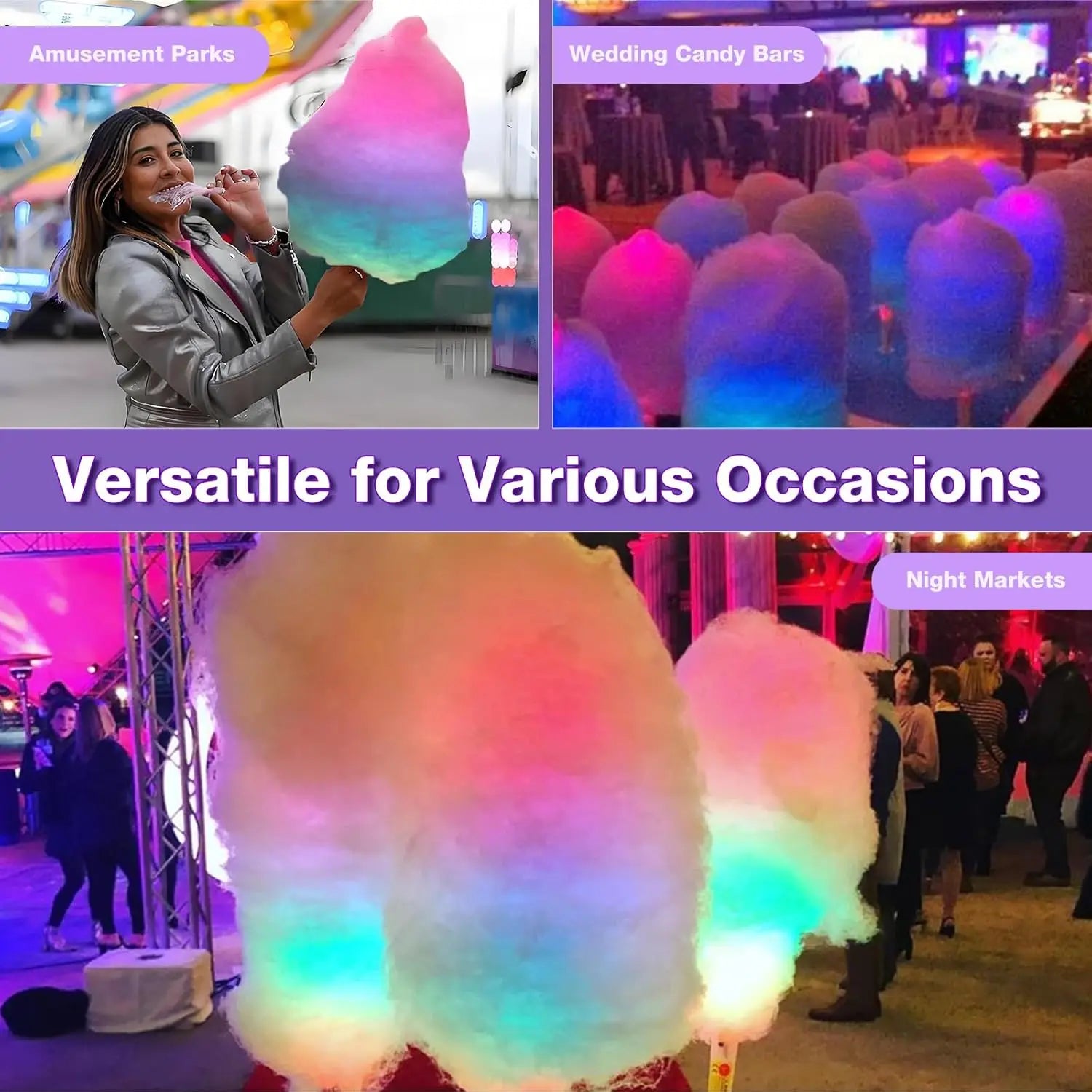 Colorful Flashing LED Cotton Candy Cones Reusable Waterproof Glow