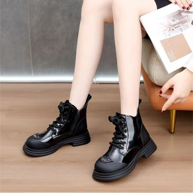 Ankle Boots Women Winter Round Toe Lace-up Short Women's Platform Zpaxo