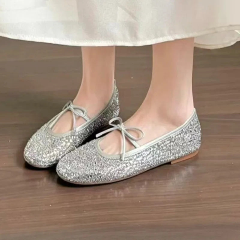 Round Closed Toe Women's Comfortable Lightweight Solid Rhinestone Zpaxo