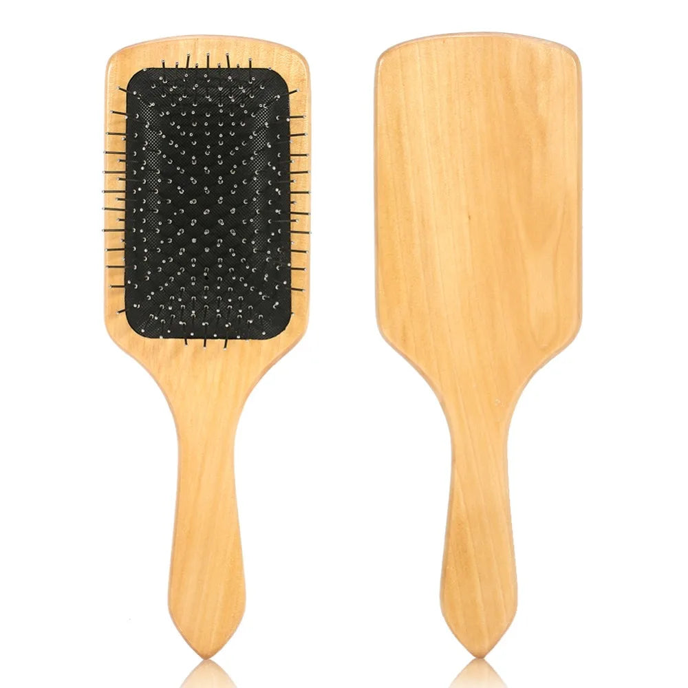 Wood Steel Needle Scalp Massage Comb X Ergonomic Handle Hairbrush Zpaxo