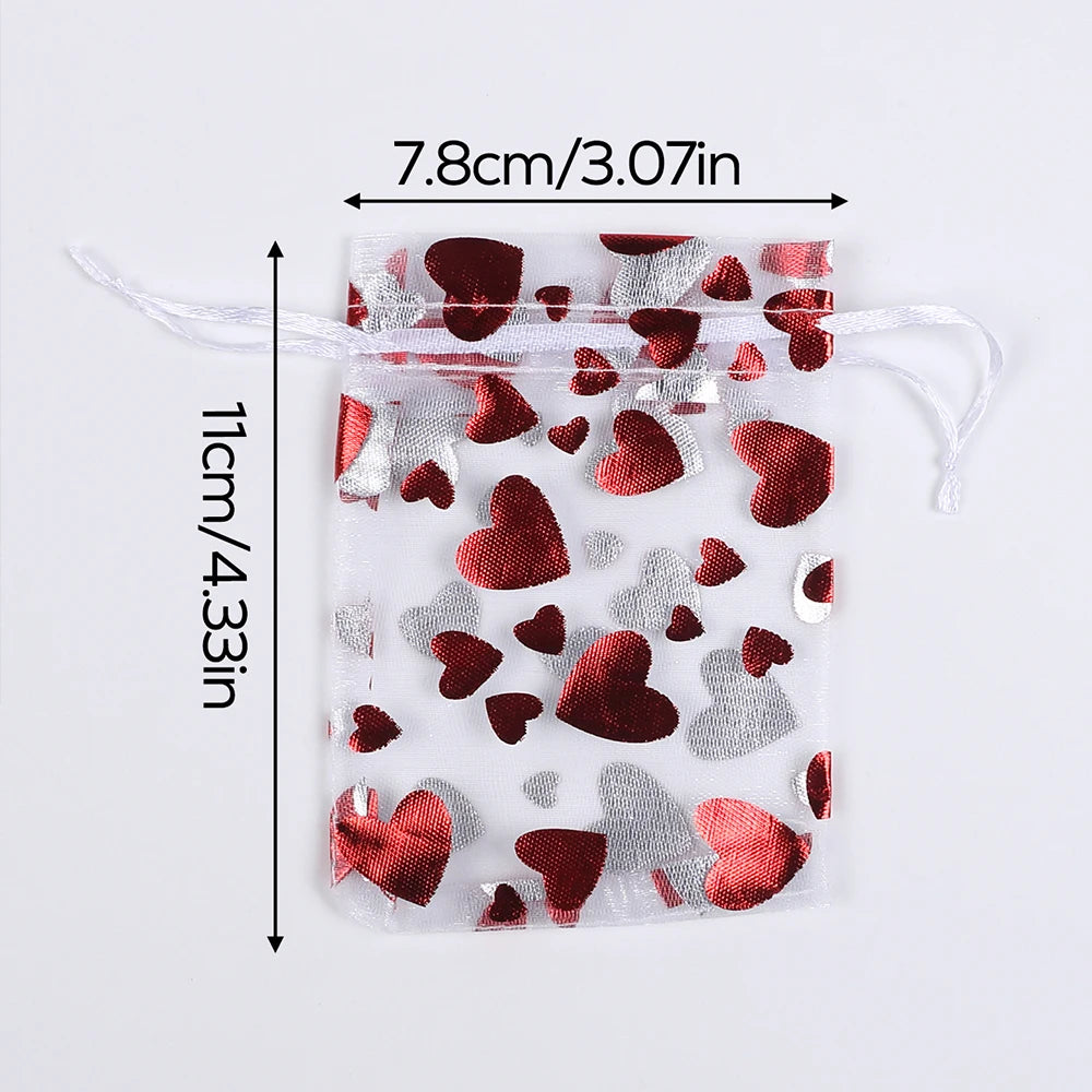 6/30/60/120Pcs Valentine's Day Red Heart Organza Bags Gift Bags Pouches Jewelry Candy Packaging Drawstring Bags for Wedding Zpaxo