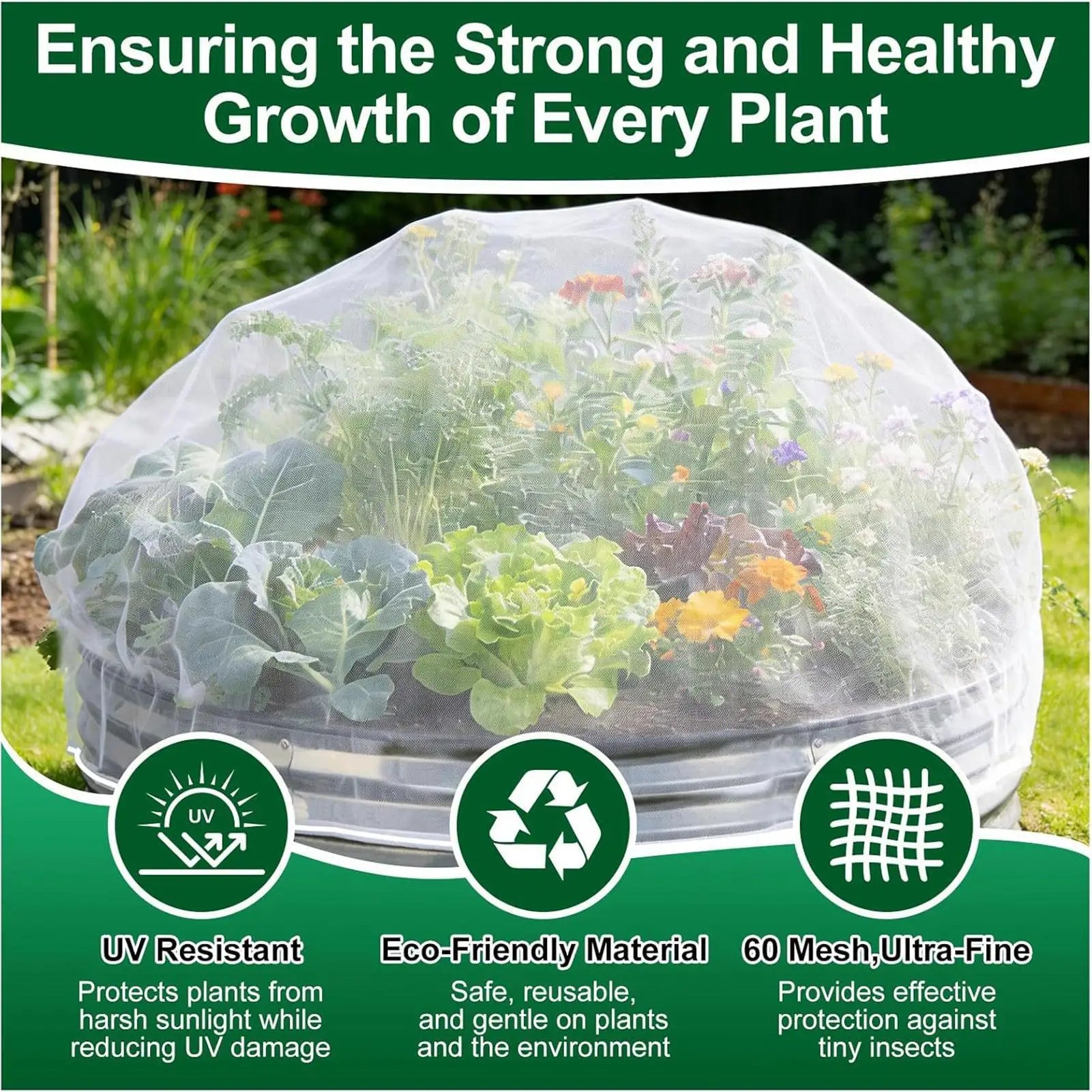 Raised Bed Net Breathable Reusable Drawstring Garden Netting Fine