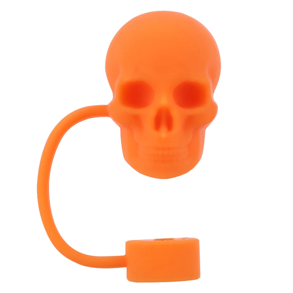1 Silicone Cute Skull Straw Covers Halloween Toppers Reusable Funny Zpaxo Orange