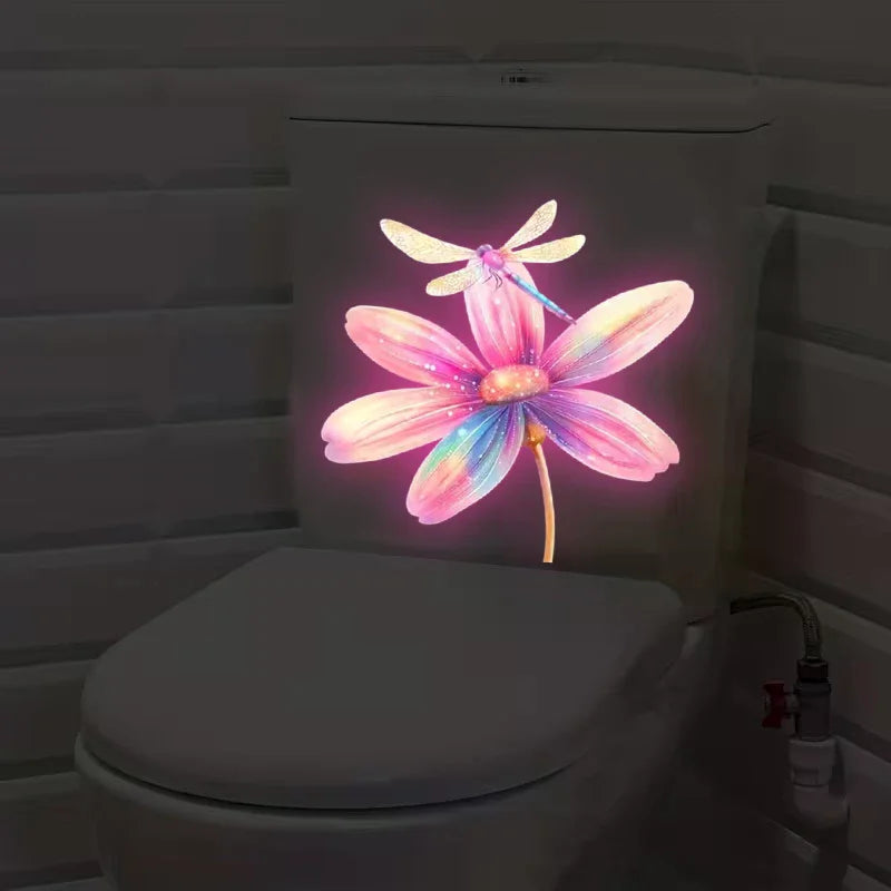 Glow-in-the-Dark Flower Toilet Sticker Luminous Toilet Decal Removable Self-Adhesive Home Decor Stickers For Bedroom Living Room Zpaxo