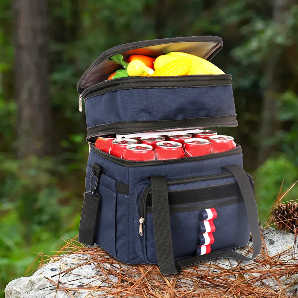Insulated Cooler Bag Side Pockets Thermal Storage Dual Compartments