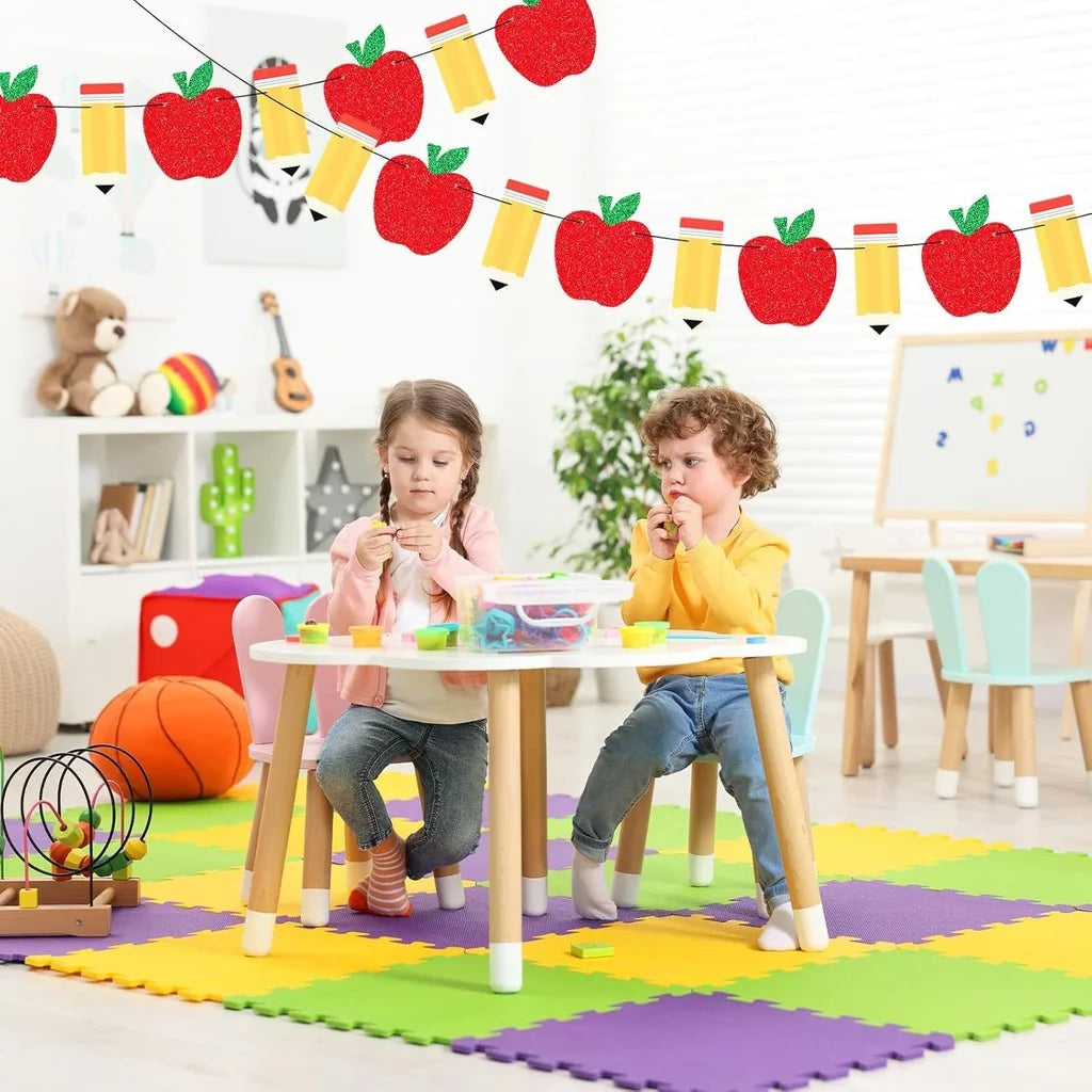 Glitter Apple Pencil Garland – Back to School Banner Decor Party Banner Garland Zpaxo