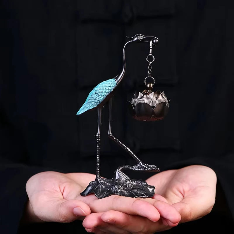 Crane Lotus Incense Burner Chinese Zen-style Reverse-flow Holder