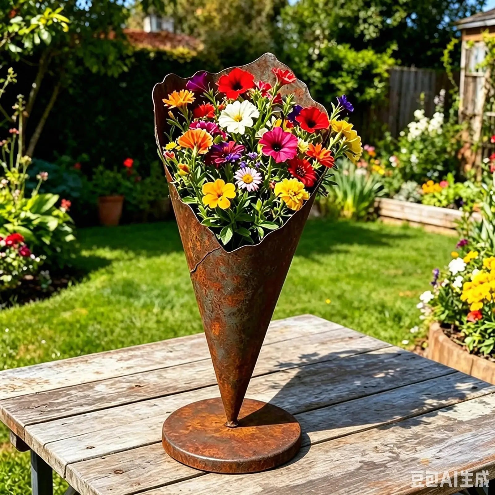 Cone Shape Flower Pot Geometric Rustic Container Decorative Metal Plants Pot for Garden Balcony Entrance Floor Women Grandma Zpaxo