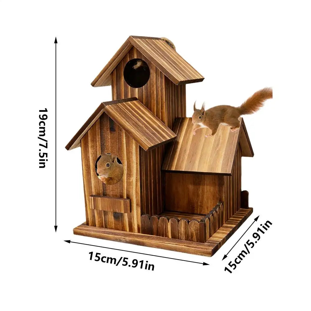 Squirrel Feeder Wooden Outdoor Three Room Chipmunk Feeding Station
