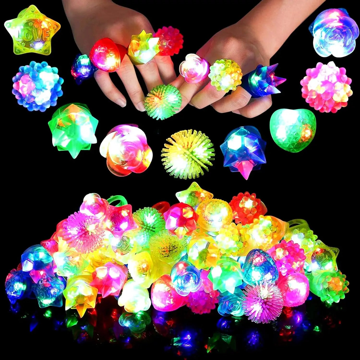 LED Light Up Rings Glow Ring Party Flashing Assorted Colorful Rubber