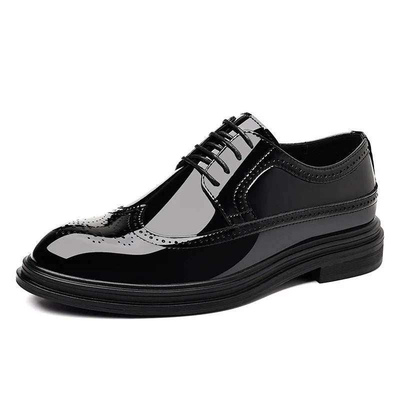 Glossy Patent Leather Brogue Perforated Carved Formal Dress Shoes Zpaxo