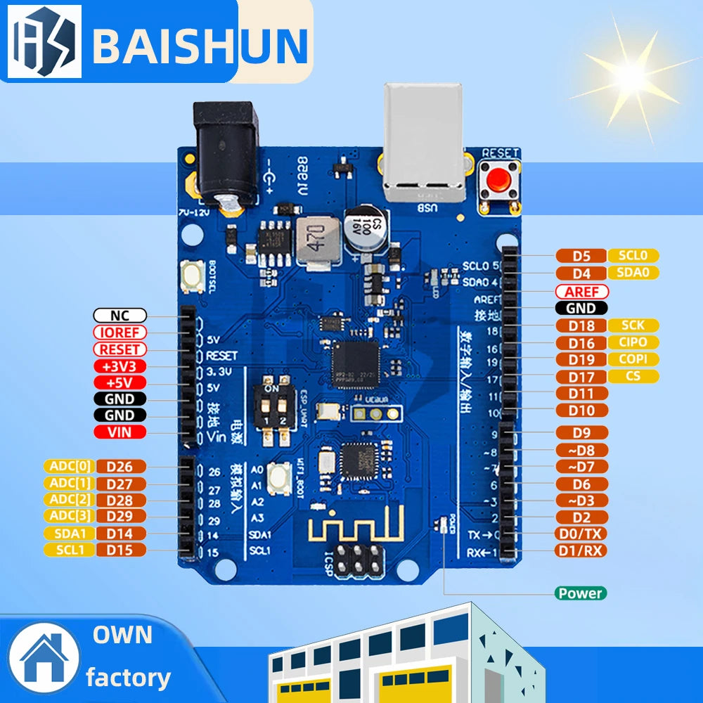 RP2040 Picoduino UN-O Development Board Raspberry Pi PICO W RP2040 WIFI Dual Core Chip for Aduino Zpaxo