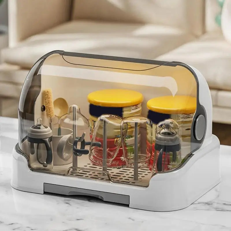 Baby Feeding Bottle Drain Rack Dustproof Storage Removable Drip Tray