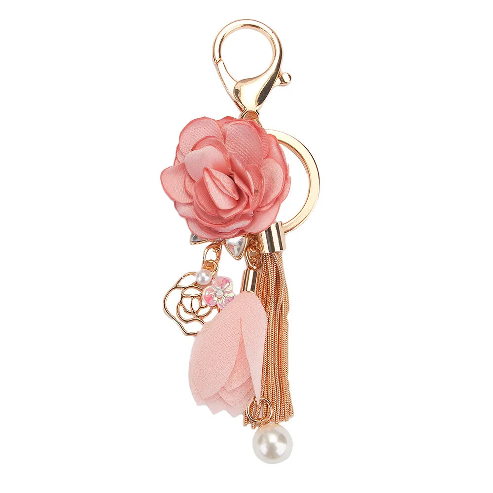 Gifts Charm Pendant Crystal Rose Flowers Jewelry Key Ring Keychain Zpaxo Pink