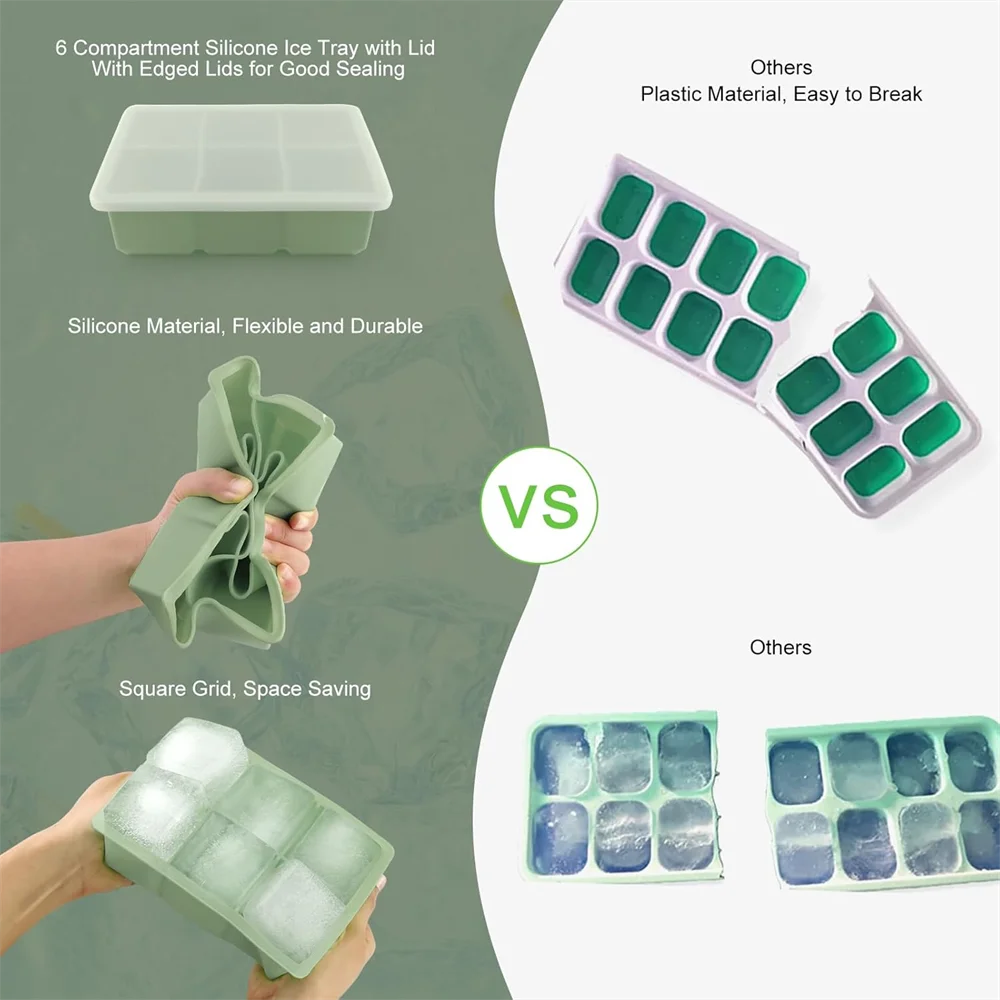 Large Ice Cube Tray Lid Stackable Big Silicone Square Mold Whiskey Zpaxo