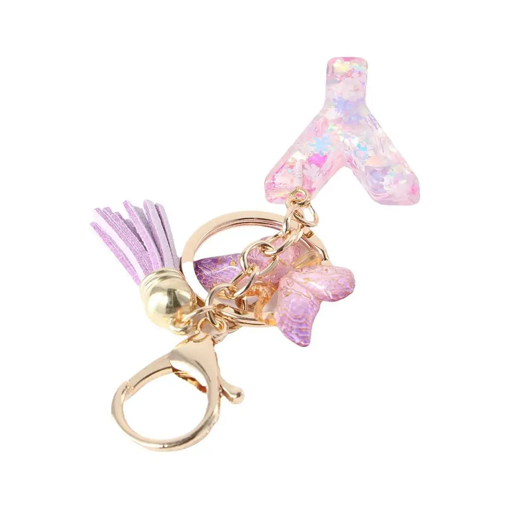 A To Z 26 A To Z 26 Alphabet Keyring Butterfly Purple Snowflakes Purple Snowflakes Letter Keychain Tassel Resin Birthday Gifts Zpaxo