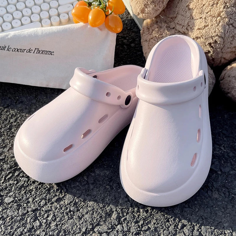 Women Men Summer Couple Closed Toe Hollow Slippers Anti-slip Thick