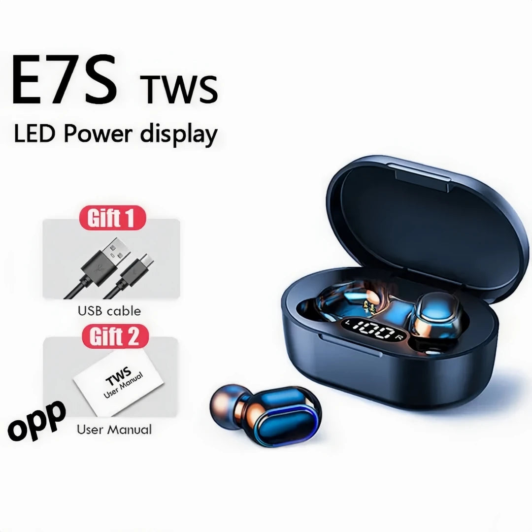 E7S Wireless Bluetooth Headset Mic LED Display Earbuds Iphone Xiaomi