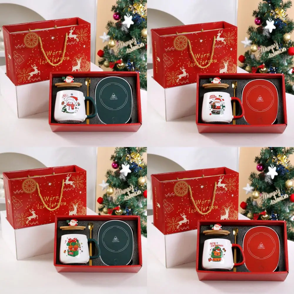 55 Merry Christmas Gifts Wooden Lid Santa Claus Pattern Ceramic Mug