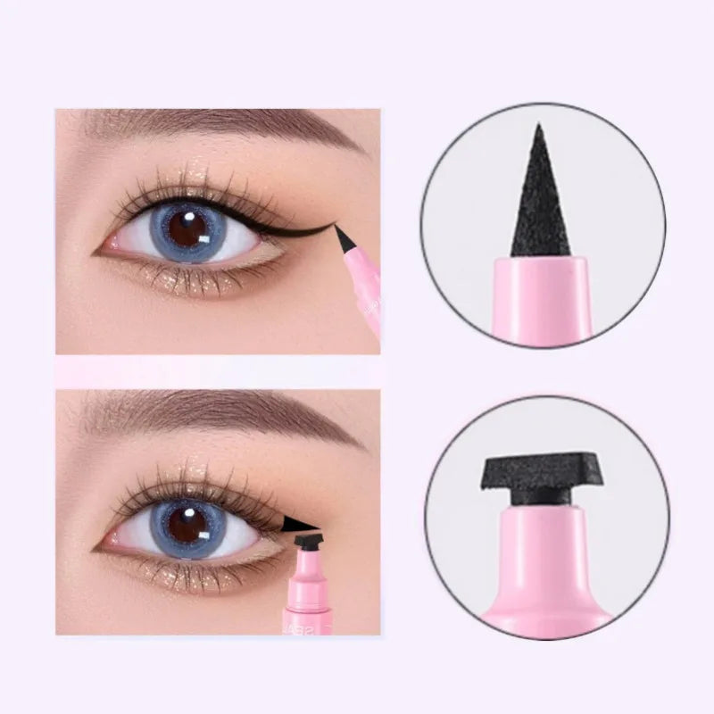 1PC 2 in 1 Eyeliner Stamp Pencil Waterproof Double-ended Black Liquid Eye Liner Pen Quick Dry Triangle Seal Eye Liner Make Up Zpaxo