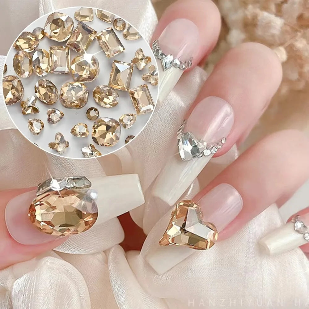 12 Grids 3D Nail Art Rhinestones Mixed Shapes Clear Glass Diamond Zpaxo