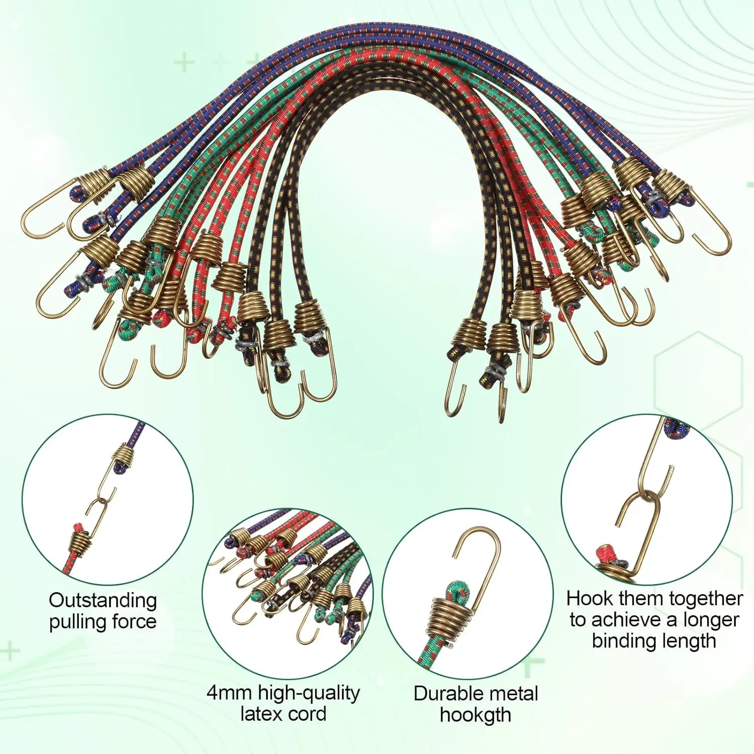 Latex Bungee Cords with Steel Hooks – Elastic Tie-Down Straps