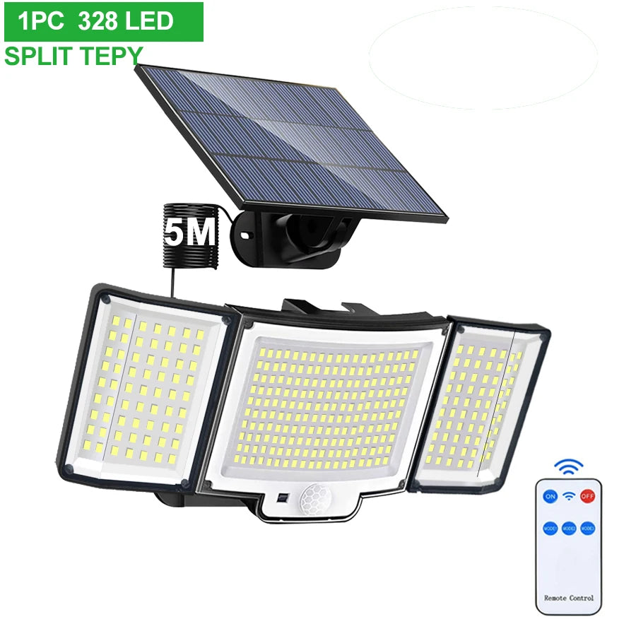 Solar Outdoor Motion Sensor Lights 348/328 LED Security Flood Wall Lamp Remote Control 270° IP65 Waterproof Outdoor Lighting Zpaxo 328LED-Split 1PCS