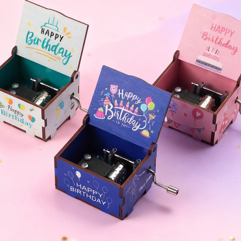 Wooden Hand-Cranked Birthday Music Box – Happy Birthday Tune