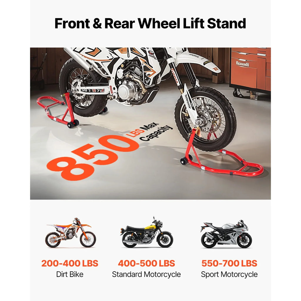 Motorcycle Stand 850lbs Heavy Duty Front Rear Combo Stand Front Wheel Dual-Fork Stand Rear U+L Fork Swingarm Spool Stand Zpaxo