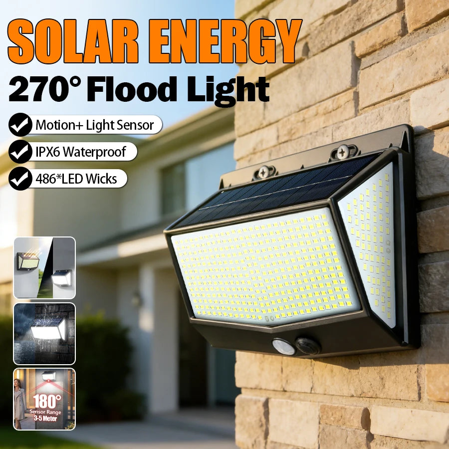100 468 LED Porch Light Outdoor Waterproof Lamp 3 Mode PIR Solar Wall Zpaxo