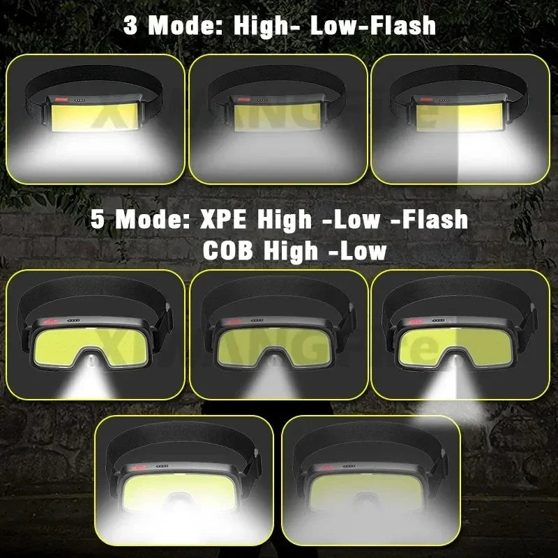 KDULIT COB LED Headlamp – USB-C Rechargeable, 500 Lumen