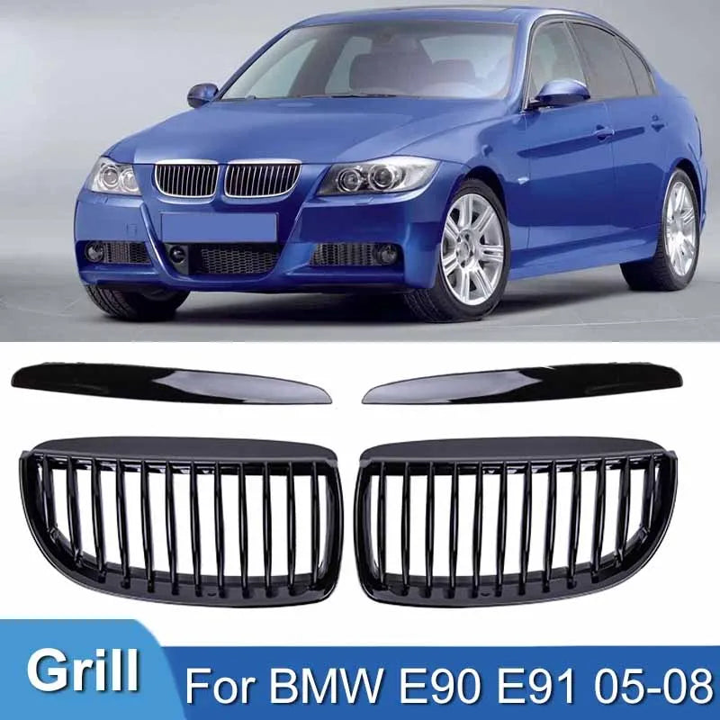 BMW E90 E91 3 Series Front Bumper Grilles Gloss Black 2005–08