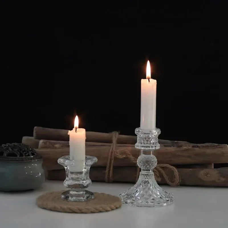 Nordic Glass Candle Holder | Taper Candlestick & Tealight Stand