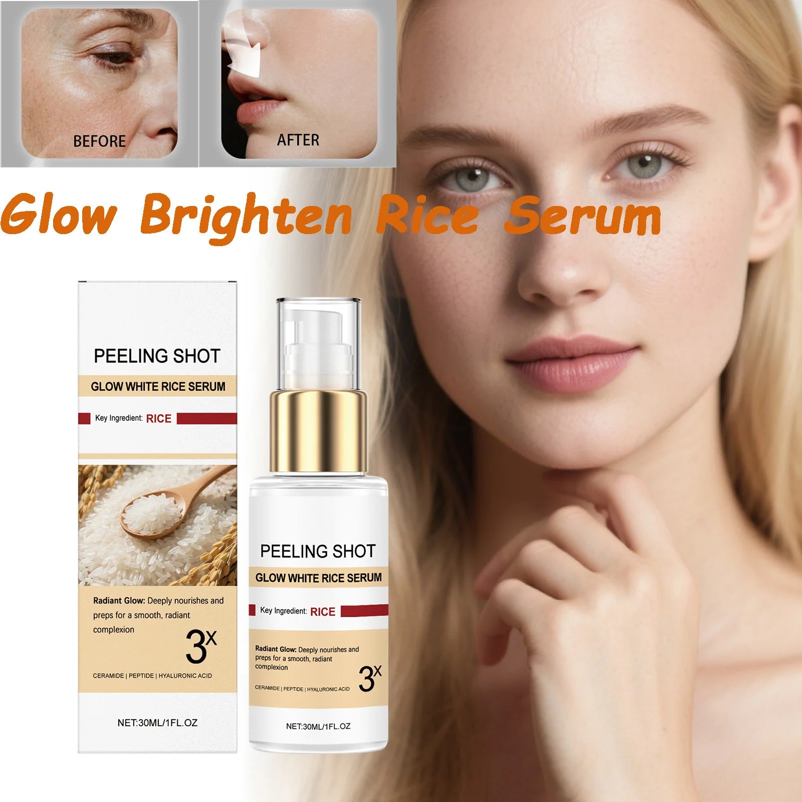 Glow Brightening Rice Essence Moisturizing Nourishing Even Skin Tone Improves Dullness Oil-Control Brightening Serum Skincare Zpaxo