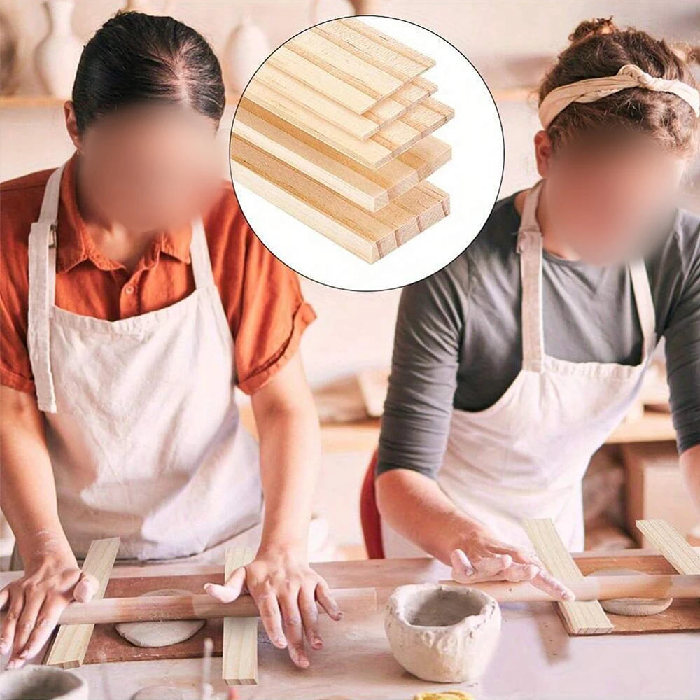 10Pcs Wooden Rolling Mud Teaching Roller Stick Guide Rolling Pin Guides Set Polymer Clay Pottery Tools for Polymer Thickness Zpaxo