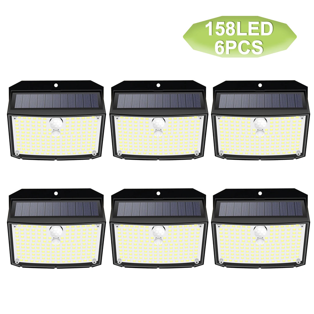 158 LED Solar Wall Lights Outdoor Security Light Motion Sensor Waterproof 3 Modes Courtyard Wall Lamp Garden Decor Garage Lamp Zpaxo 6pcs