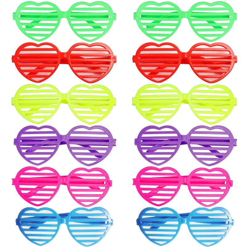 6 Shutter Shades Glasses Sunglasses Neon Eyewears 80s 90s Retro Party Zpaxo 12pcs Heart