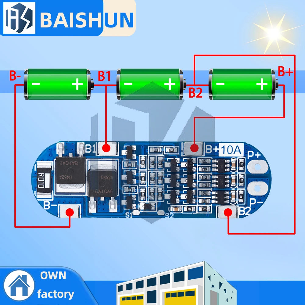 3S 10A 18650 Li-ion Battery Protection Board - 11.1V/12.6V Charger Module with Overcharge/Discharge Protection Zpaxo