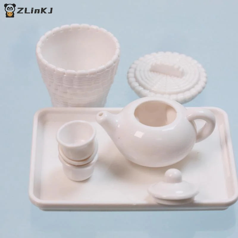 ▶1 Set Dollhouse Scene Accessories Simulation Tea Kit Model Tea Pot Cup Tea Table Decoration Collectible Room Ornament Zpaxo