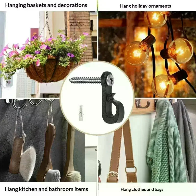 10PCS New With Screw Lights Hook Plastic Black White String Light Hangers Garage Hooks Indoor And Outdoor Zpaxo