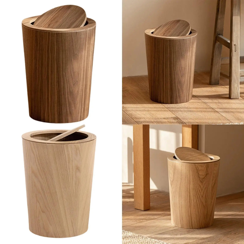 Wood Trash Can Wastebasket Decorative Japanese Garbage Bin Room Zpaxo