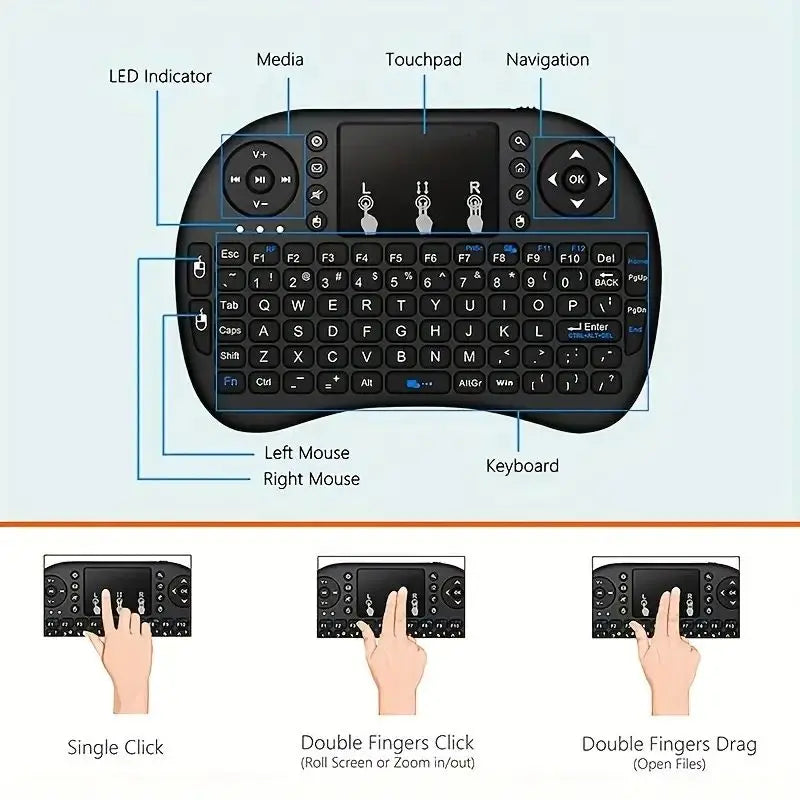 Mini Wireless Bluetooth Keyboard 2.4GHz Dual Mode Handheld Mouse Touchpad Remote Control For TV Box Digital Laptops Projector PC Zpaxo