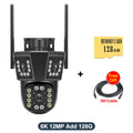 6K 12MP WiFi Outdoor Camera 8X Zoom Three Len Ai Motion Tracking PTZ 4K Video Camera Security Protection Waterproof Surveillance Zpaxo 6K 12MP Add 128G EU Plug