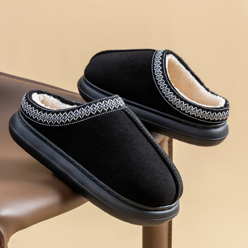 Men's Plush Fleece Lined Slippers Winter Warm House Shoes Thick EVA