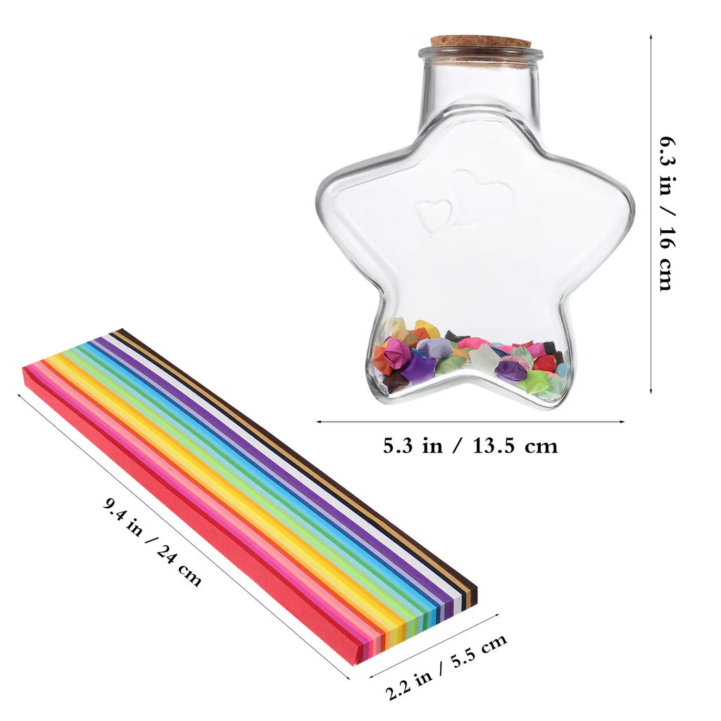540Sheets Rainbow Origami Star Paper Strips Glass Wishing Bottle DIY