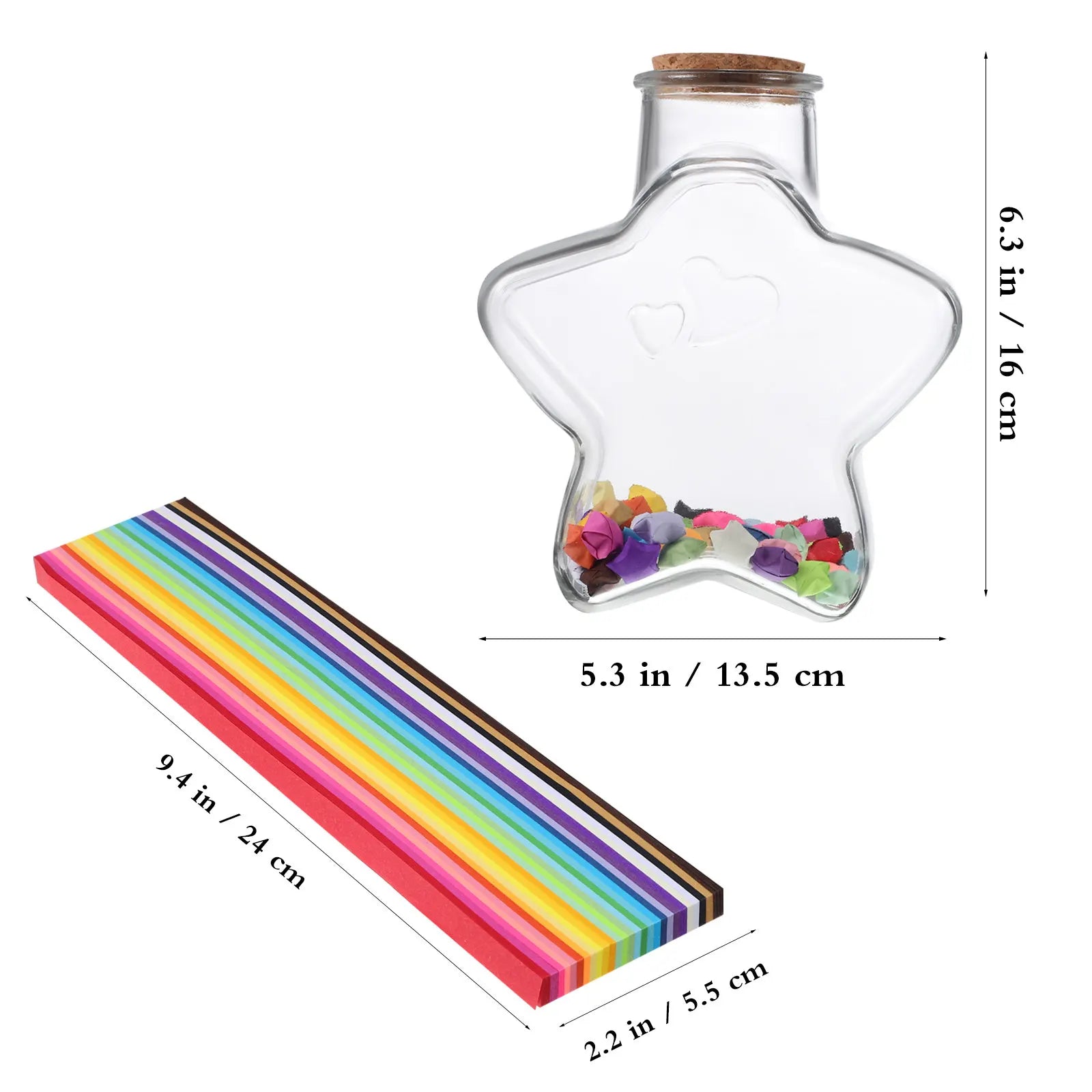540Sheets Rainbow Origami Star Paper Strips Glass Wishing Bottle DIY