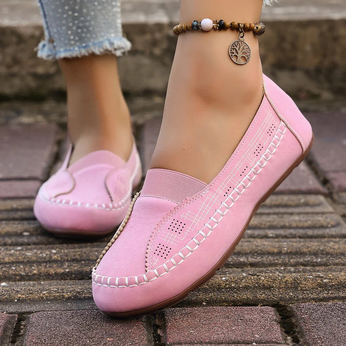 Women Flats Loafers Soft Leather Breathable Women Boat Shoes Casual Designer Shoes Ladies Comfortable Outdoor Sneakers Women Zpaxo Pink 36