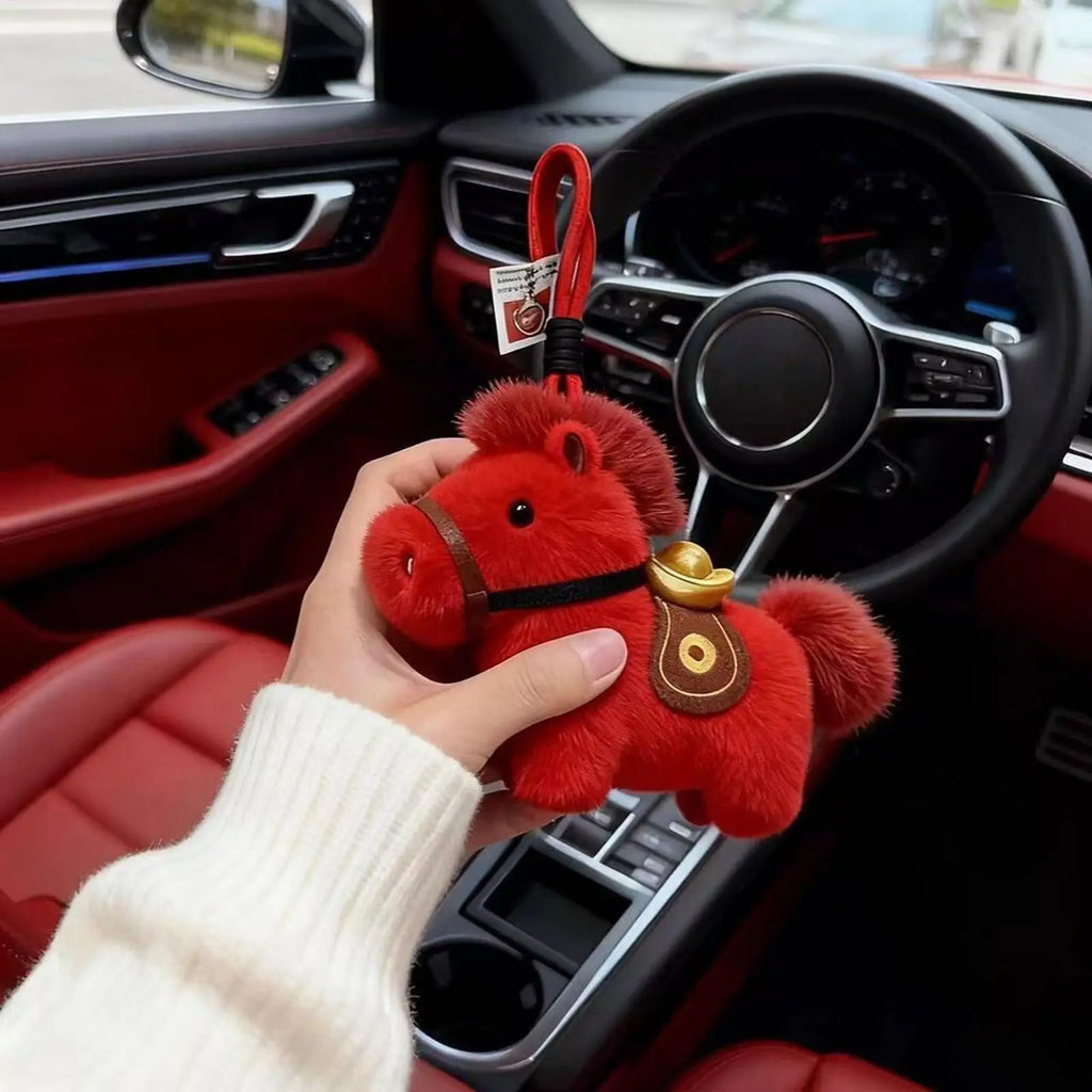 Horse Plush Keychain Chinese Year Red Pendant Soft Animal Keyring