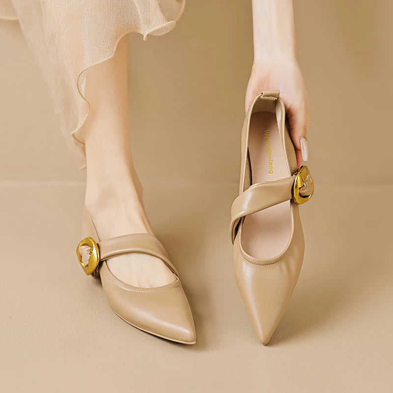Women French Pointed Toe Flat Mary Jane Shoes One Strap Shallow Mouth Zpaxo