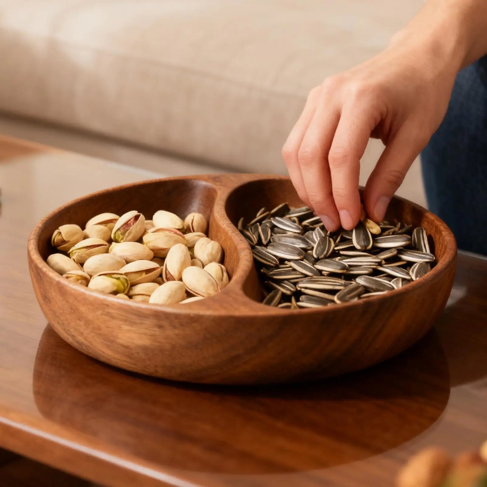 Snack Bowls 2-Compartment Rustic Serveware Holder Party Serving Nut